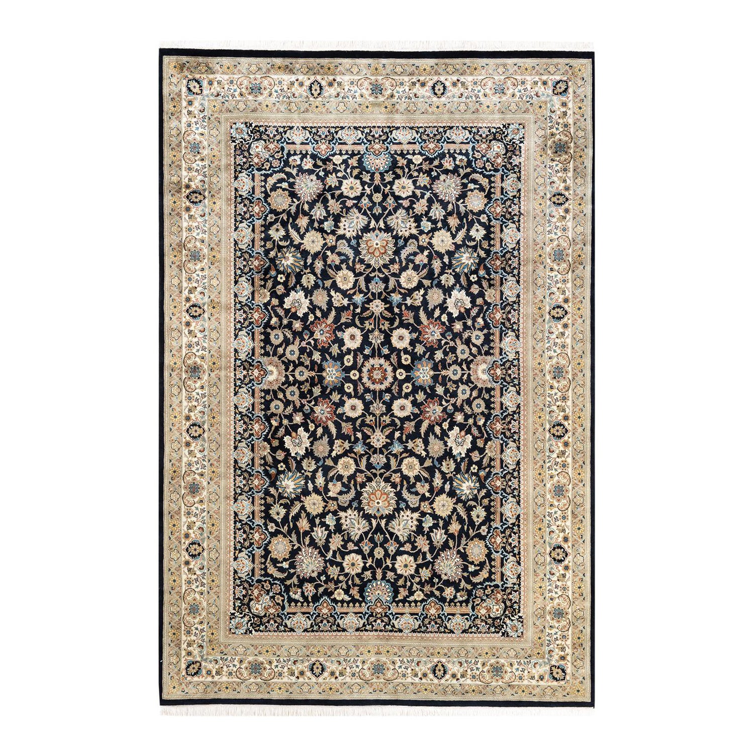 One-of-a-kind Hand Knotted Traditional Tribal Mogul Black Area Rug For Sale