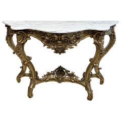 Vintage French Style Console Table with Marble Top