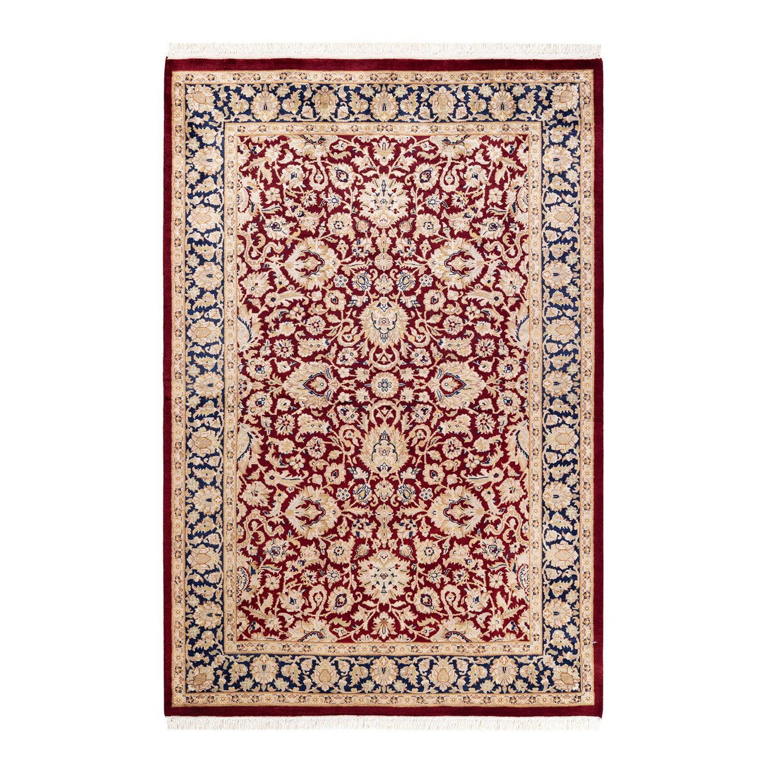 One-of-a-kind Hand Knotted Traditional Oriental Mogul Red Area Rug For Sale
