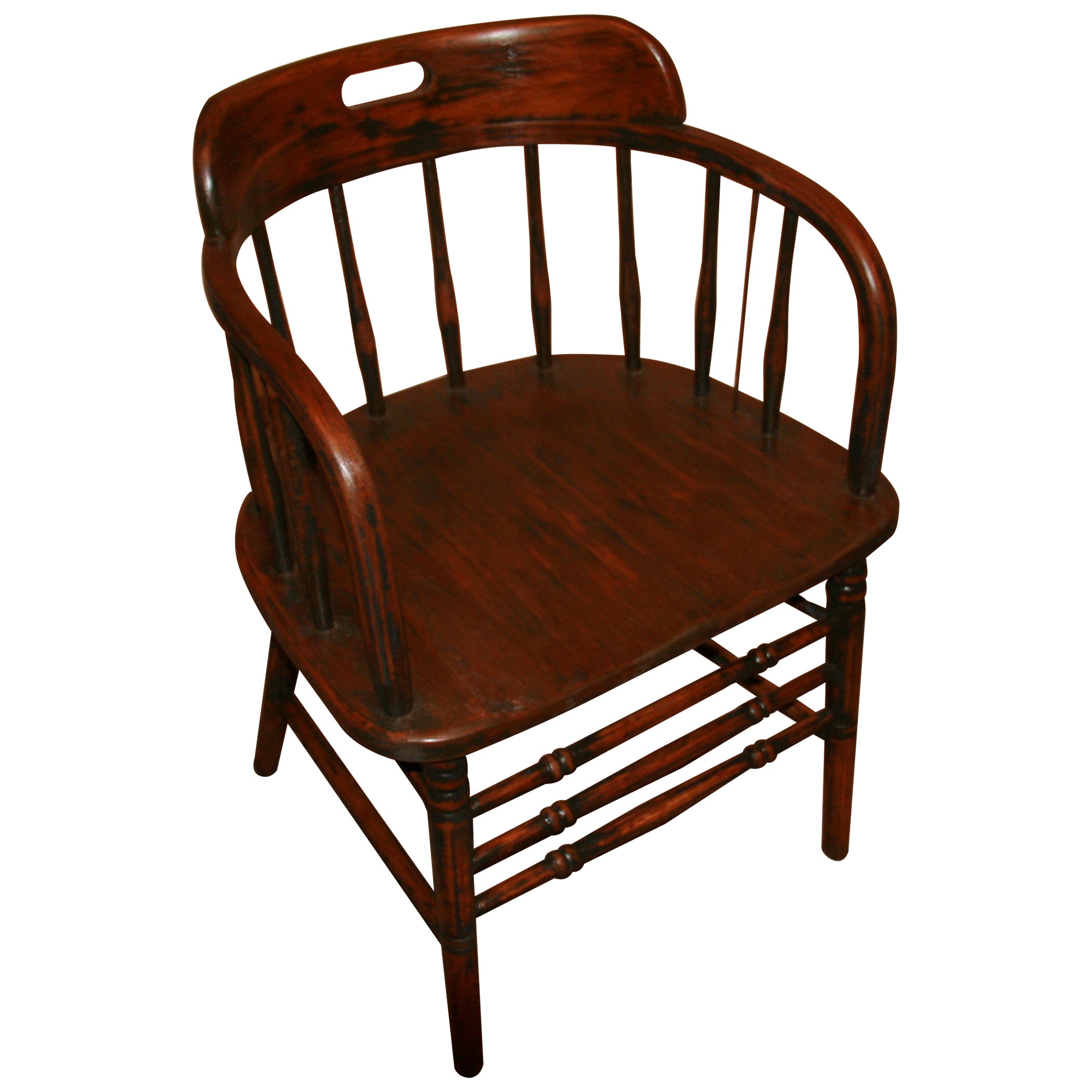 English Barrel Back Wood Chair 1920's For Sale