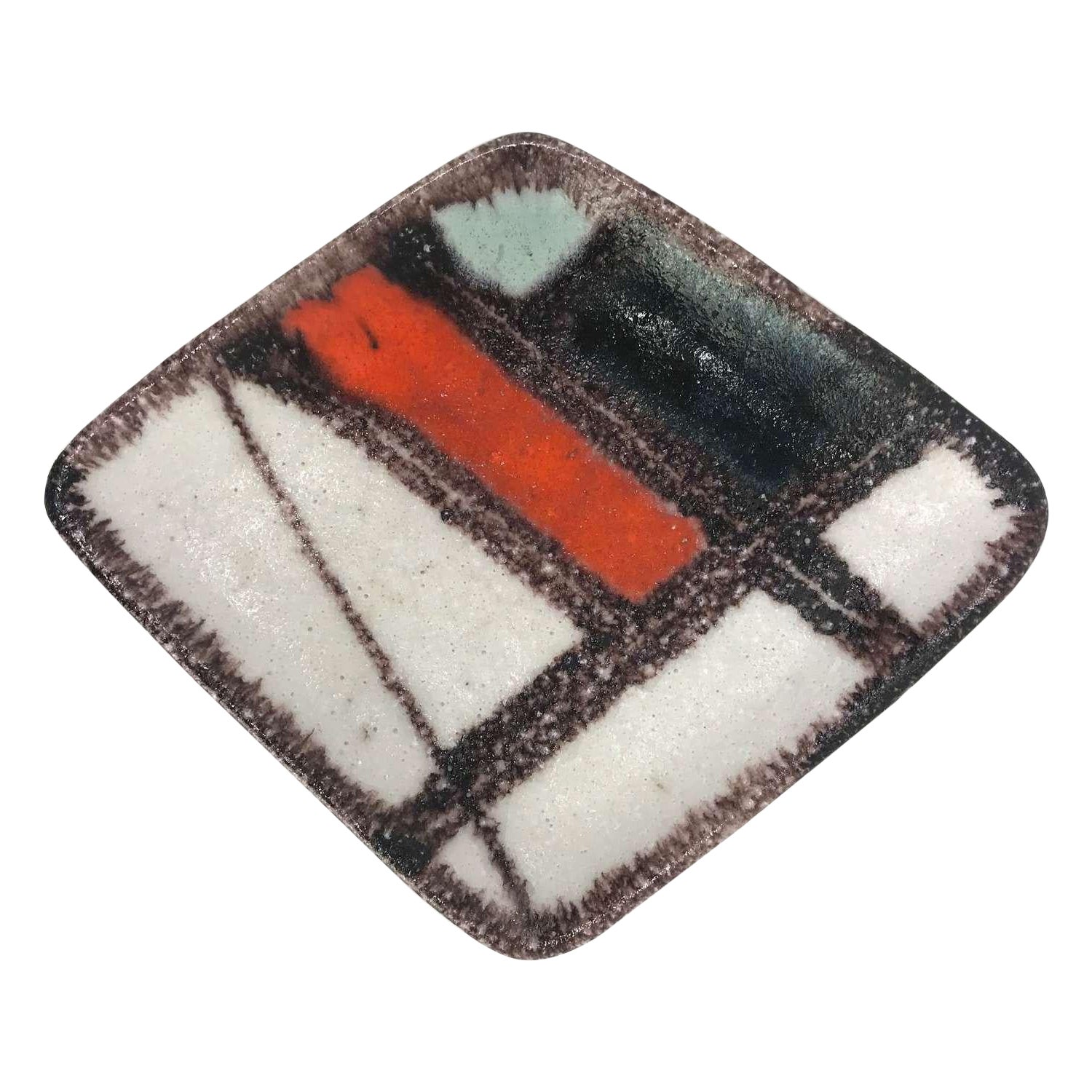 Guido Gambone Rhomboid Ceramic Dish with Abstract Pattern, Italy, c1950s For Sale