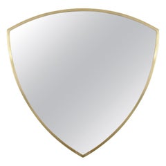 Retro Midcentury Brass Shield Shaped Wall Mirror, Gio Ponti Style, Italy 1950s