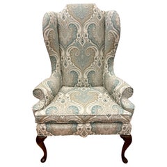 Vintage Tall Wingback Reading Chair with Elegant Scalamandre Paisley Upholstery