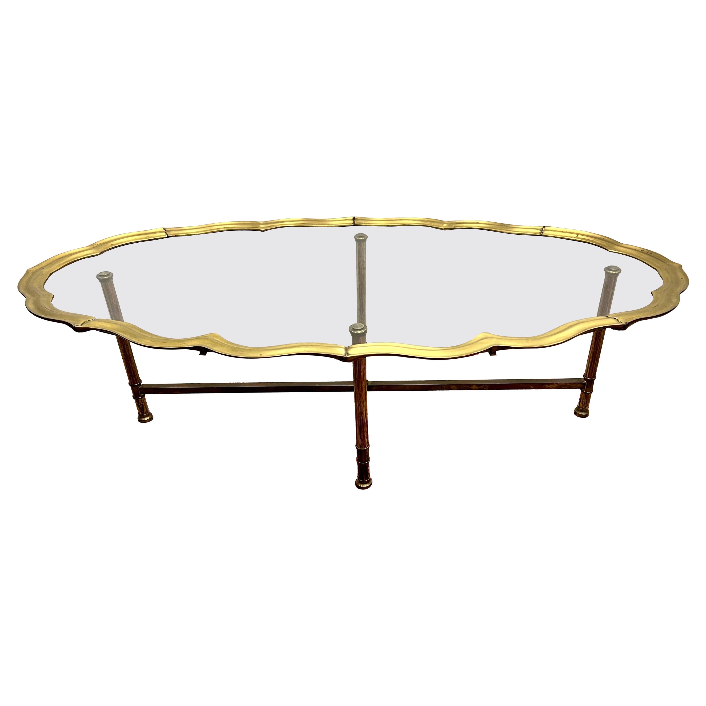 Large Vintage Brass Tray Coffee Table on Midcentury Folding Base at