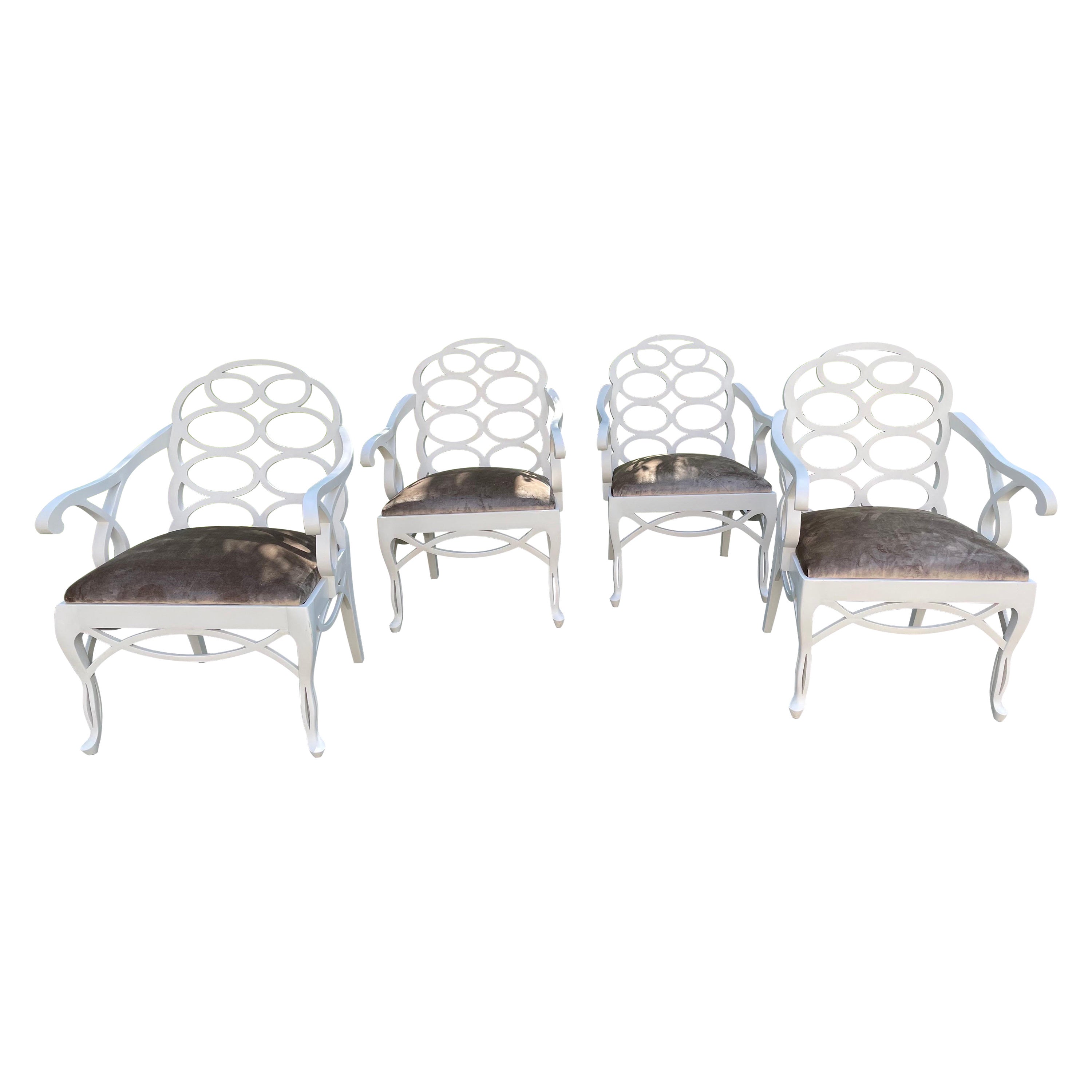 Set of Four Frances Elkins Loop Arm Chairs 