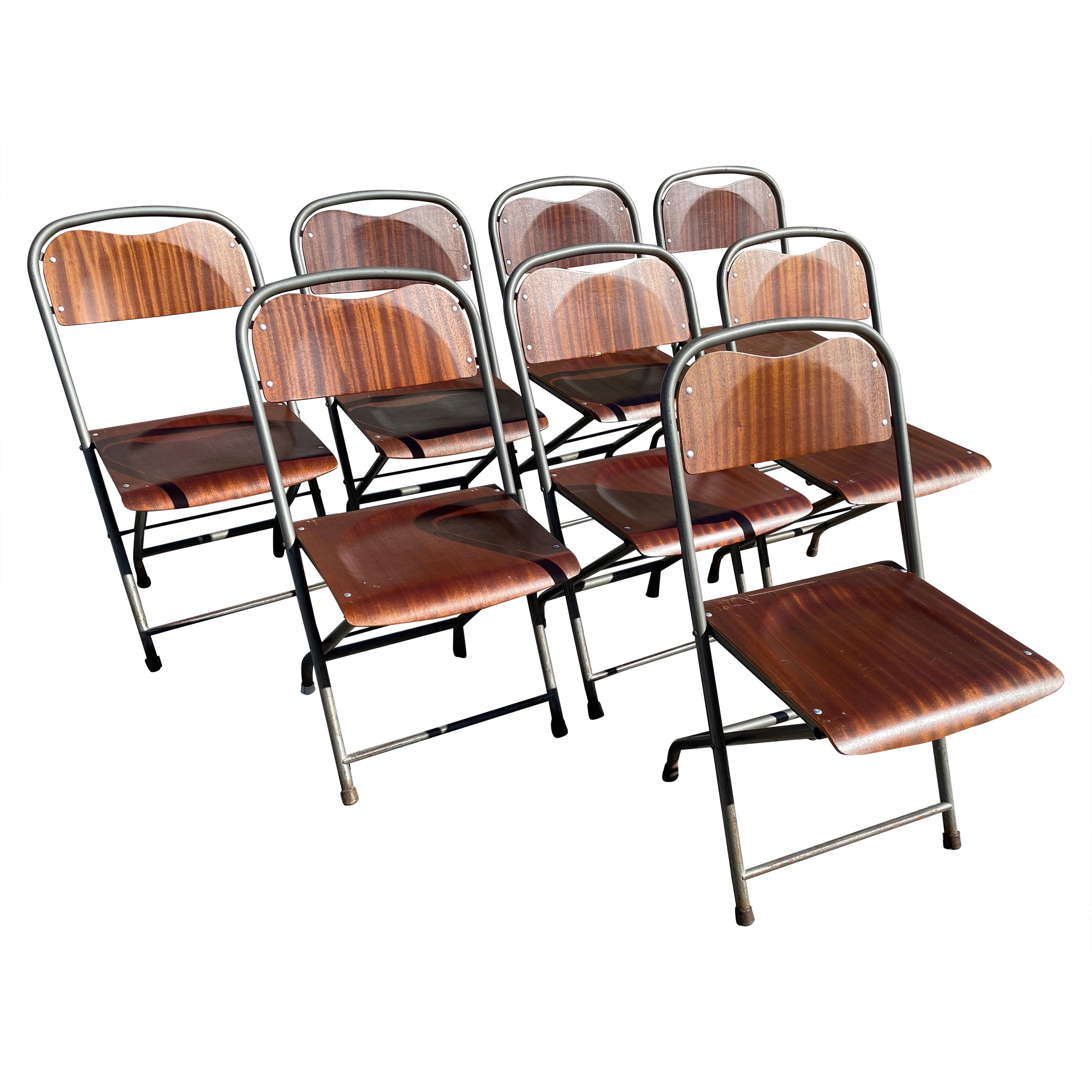 Satz von 8 dänischen klappbaren Stühlen aus Teakholz und Metall aus der Mitte des Jahrhunderts, 1970er Jahre