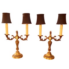 Pair of Early 20th Century Two Arm Bronze Dore' Electrified Candelabra
