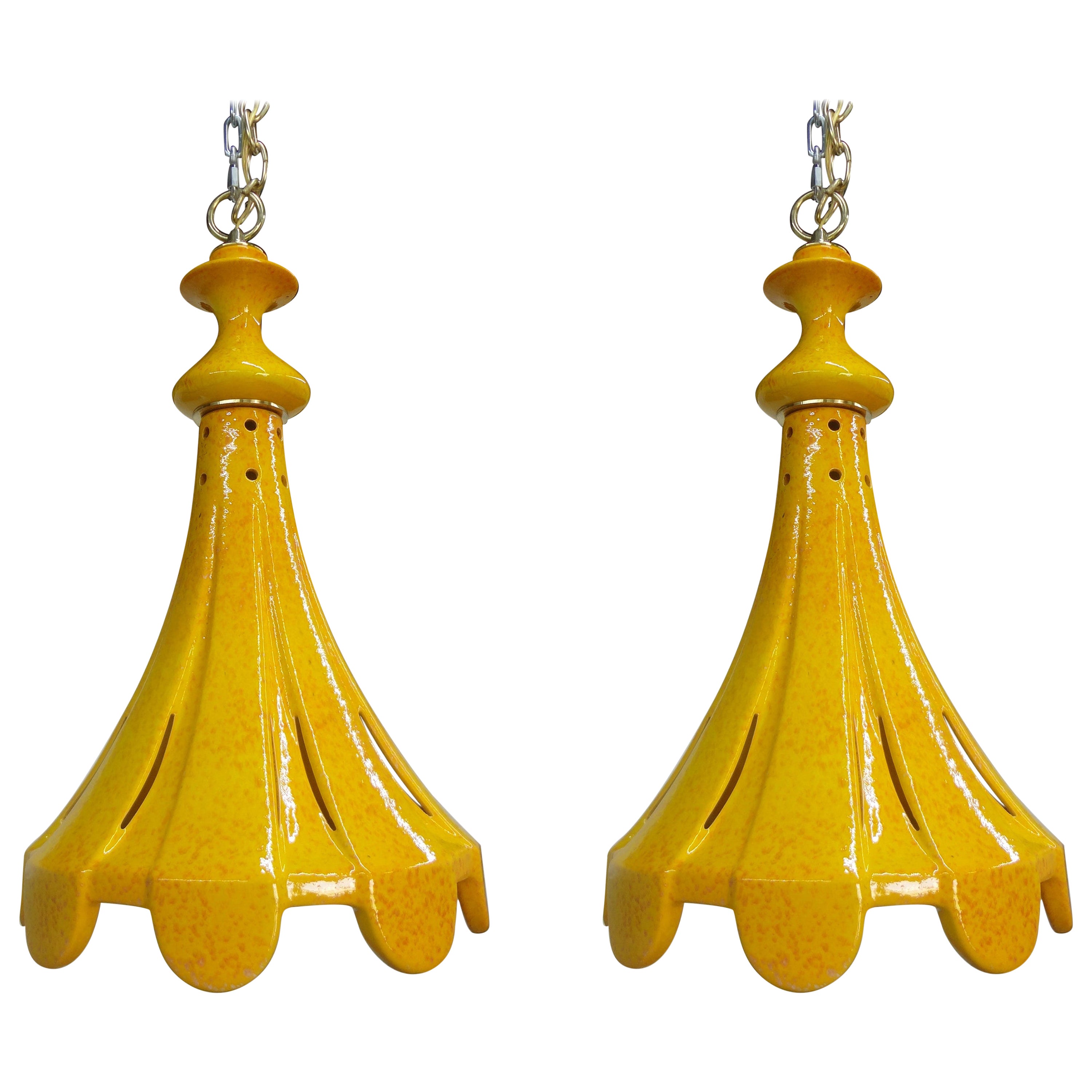 Pair of Italian Glazed Ceramic Pendants or Lanterns