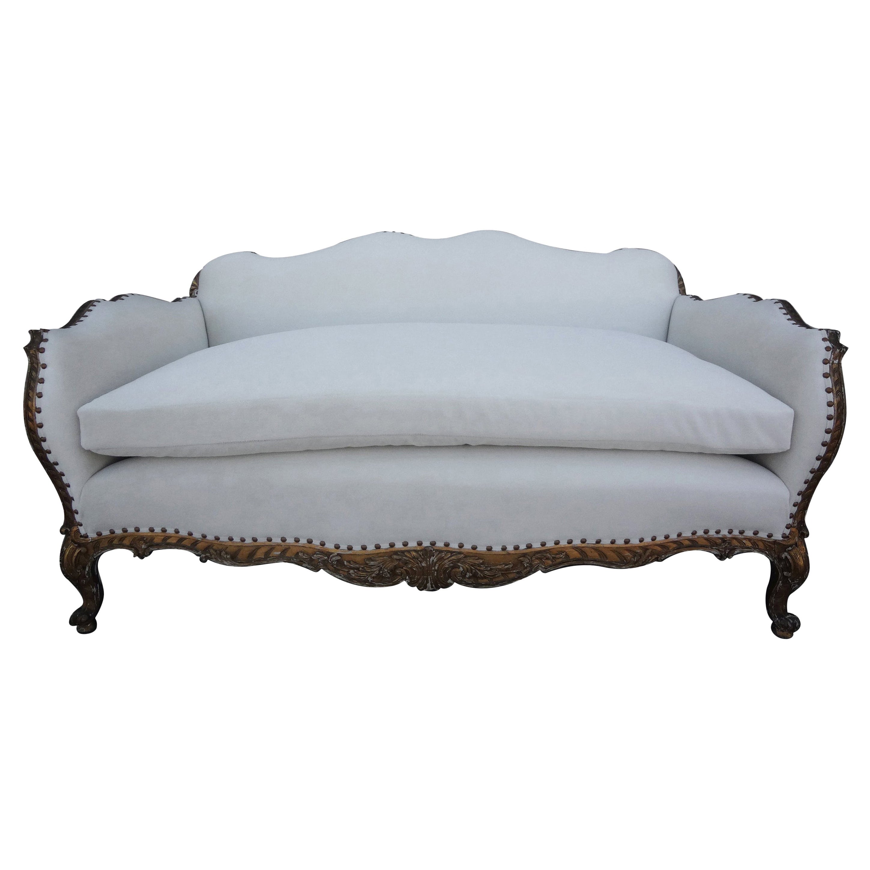 19th Century French Régence Style Giltwood Loveseat or Sofa
