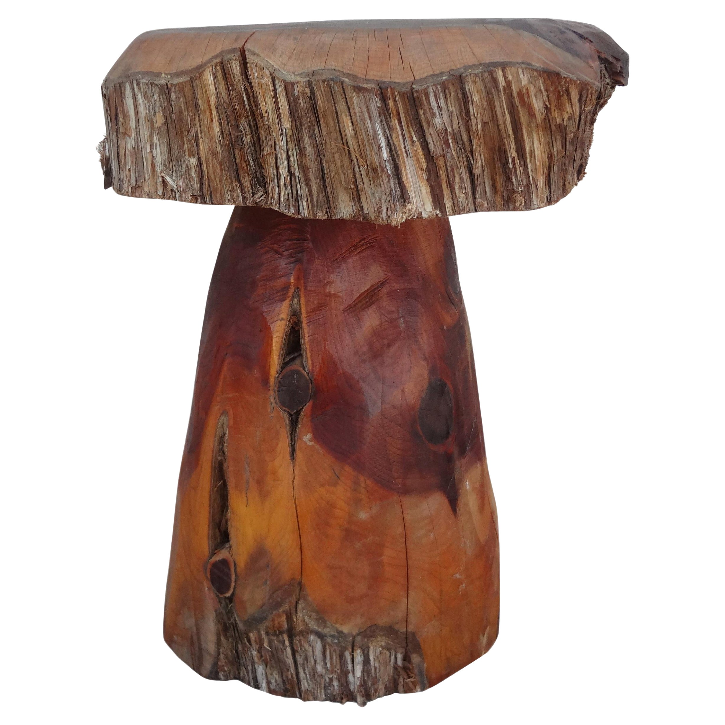 Organic Modern Carved Wood Mushroom Table For Sale