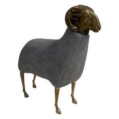 Brass Sheep Sculpture in Faux Concrete