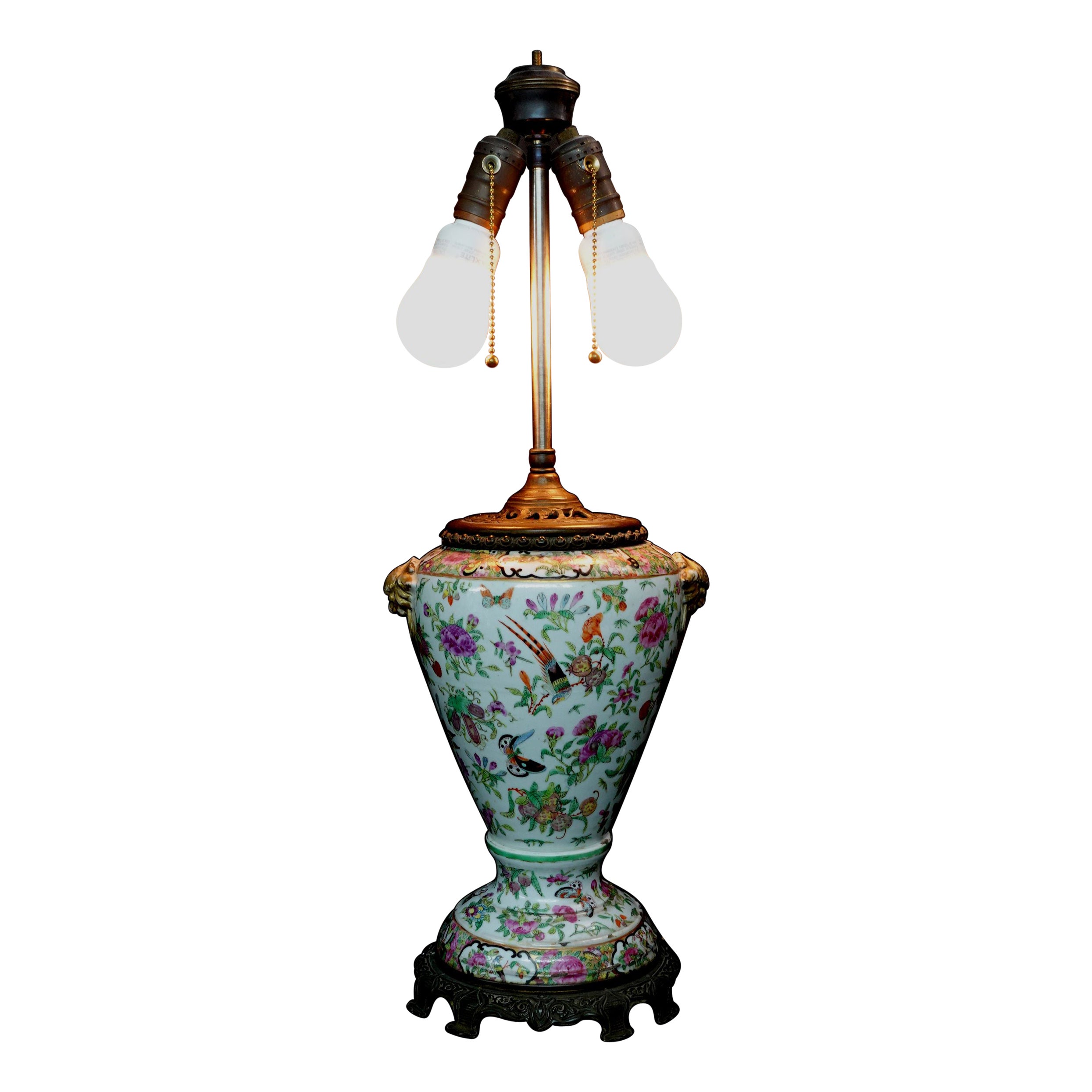 Famille Rose Export Porcelain Water Bottle Lamp, 19th Century For Sale