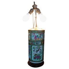 Grande lampe vase à chapeau d'exportation Famille Rose, 19e siècle