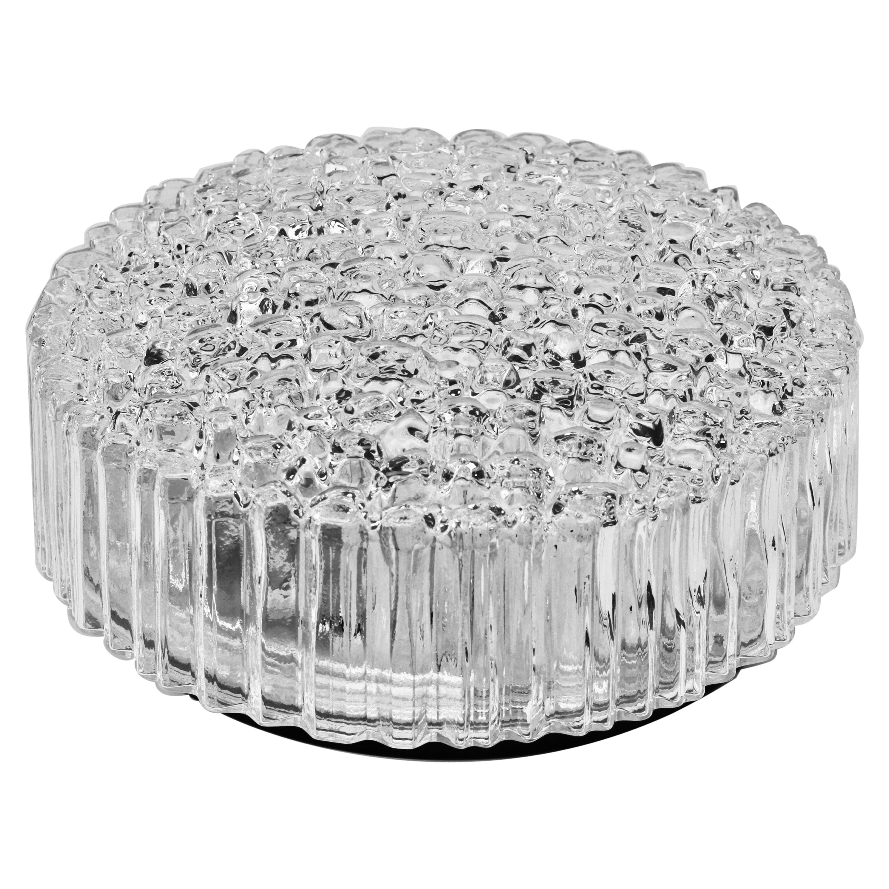1 of 5 Limburg Vintage 1970s Textured Clear Ice Crystal Glass Flush Mount Light For Sale