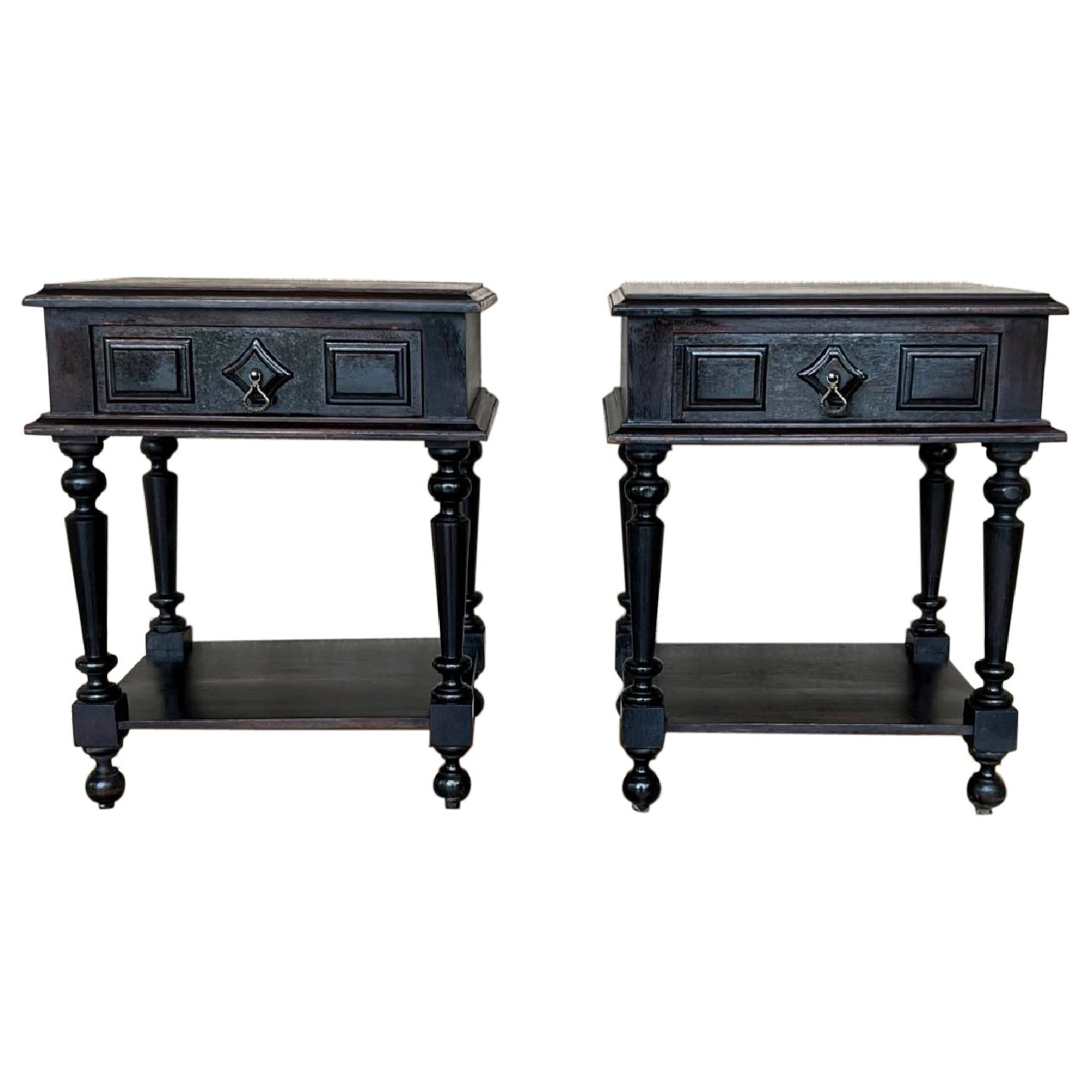 20th Century Pair of Solid Carved French Nightstands with Low Shelve For Sale