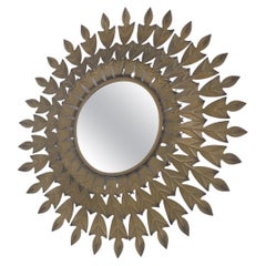 Hollywood Regency Style Brass Sun Shaped Mirror