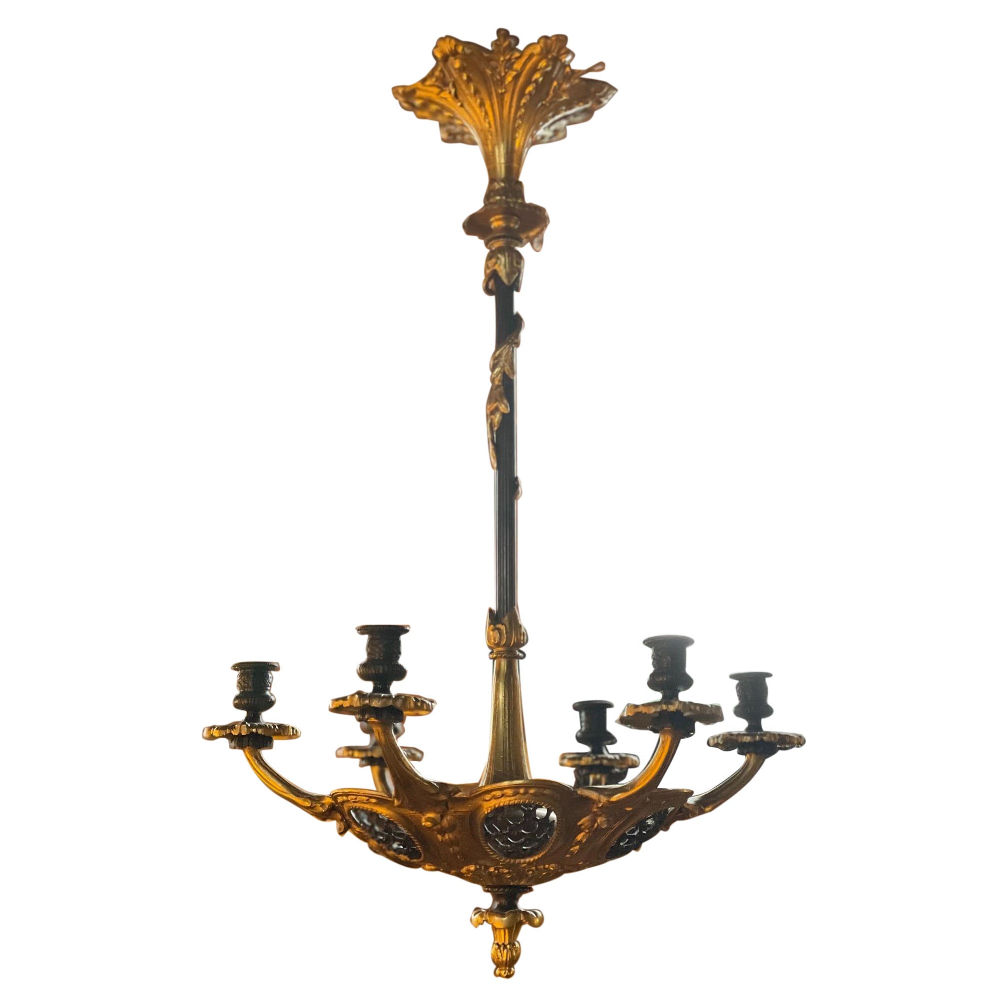 19th Century 6 Arm Gilt Bronze Cushion Form Chandelier For Sale