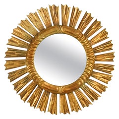 Spanish Sunburst Carved Giltwood Mirror, 1940s to 1950s
