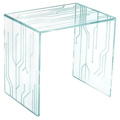 Side End Table Glass Crystal Special Laser Engravings Collectible Design Italy