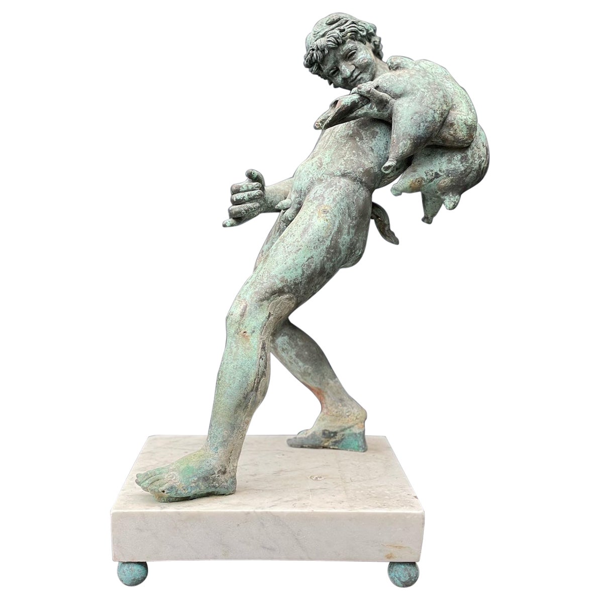 Bronze Sculpture of Satyr with Wineskin After an Antique Original, 19th Century For Sale