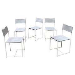 Italian Modern White Metal Grey Leather Dining Chairs by G. Belotti, Alias, 1979