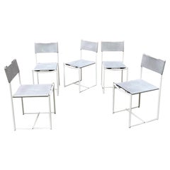 Chaises de salle à manger modernes italiennes en métal blanc et cuir gris par G. Belotti, Alias, 1979