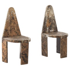 Pair of Early 20th Century Painted and Distressed Wooden Chairs