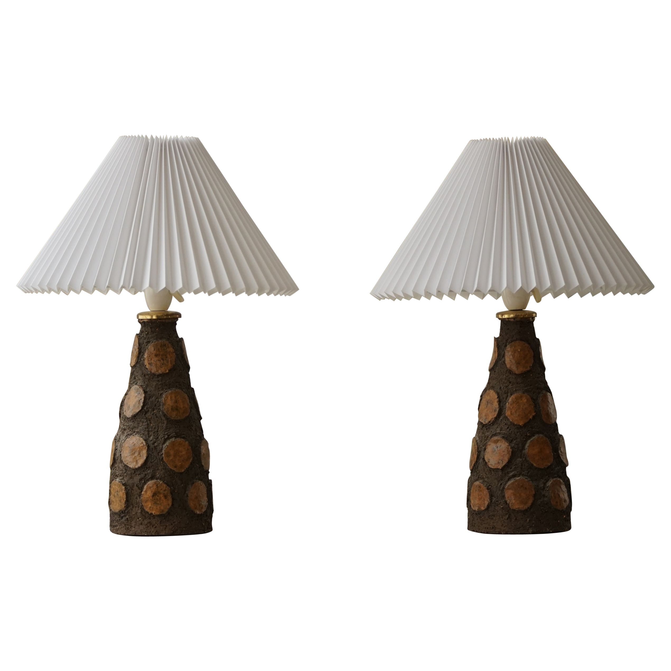 Pair of Danish Mid-Century Modern Ceramic Table Lamps, Brutalism, 1970s