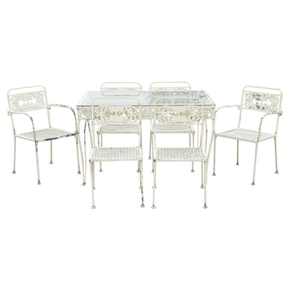 French Victorian Style White Wrought Iron Lattice Garden Patio Dining ...