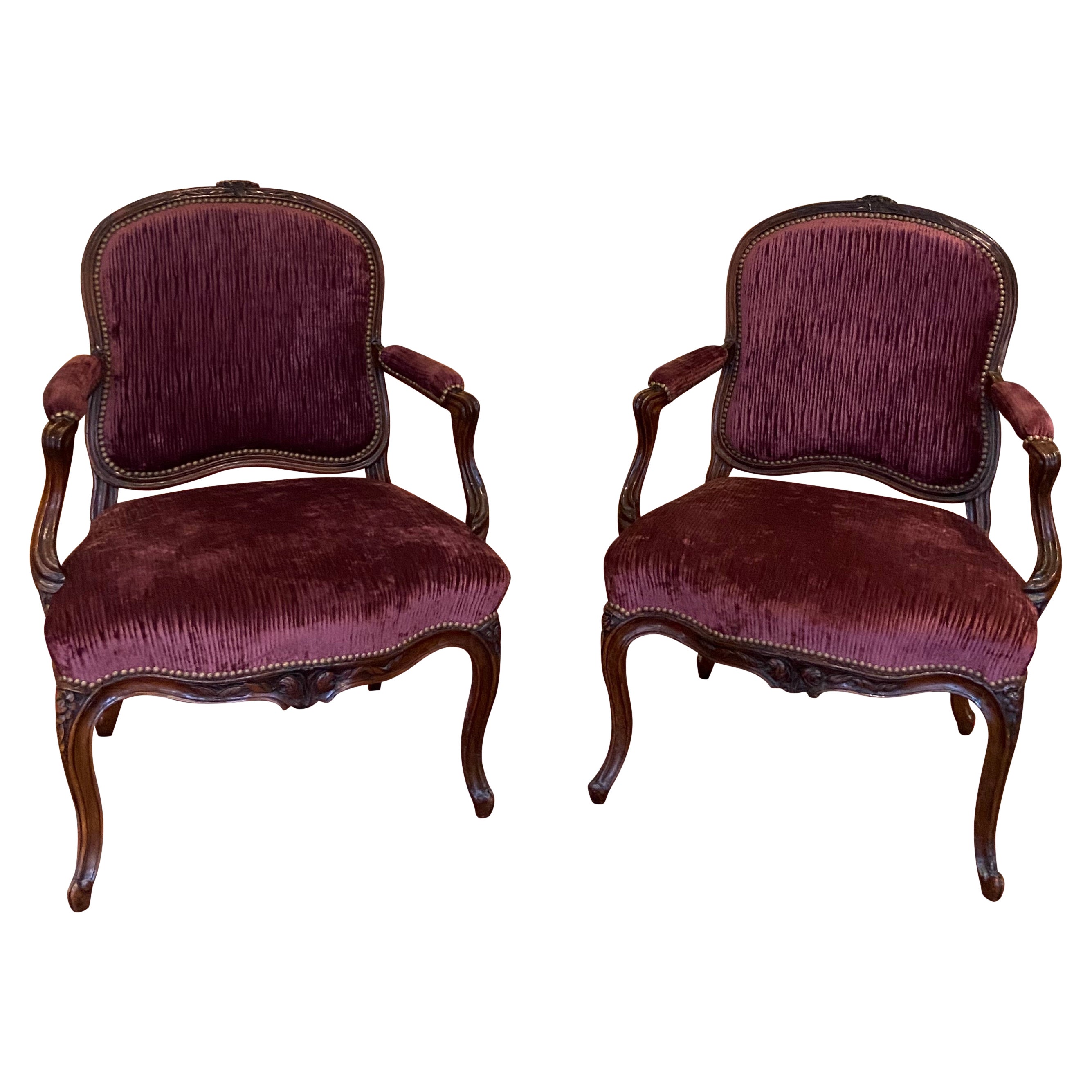 A Pair of Early Provincial Louis XV Walnut Fauteuils 'Mid 18th Century' For Sale
