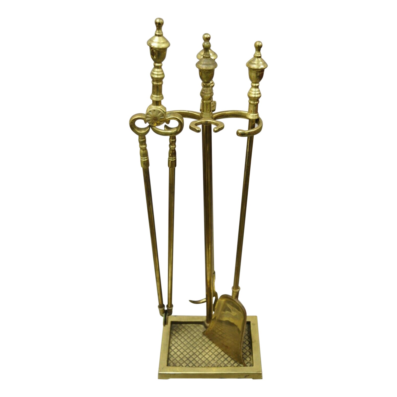 Vintage Solid Brass Federal Style Urn Finial Fireplace Tool Set and Stand  For Sale at 1stDibs | vintage brass fireplace tools, antique brass  fireplace tools, brass fireplace tools vintage
