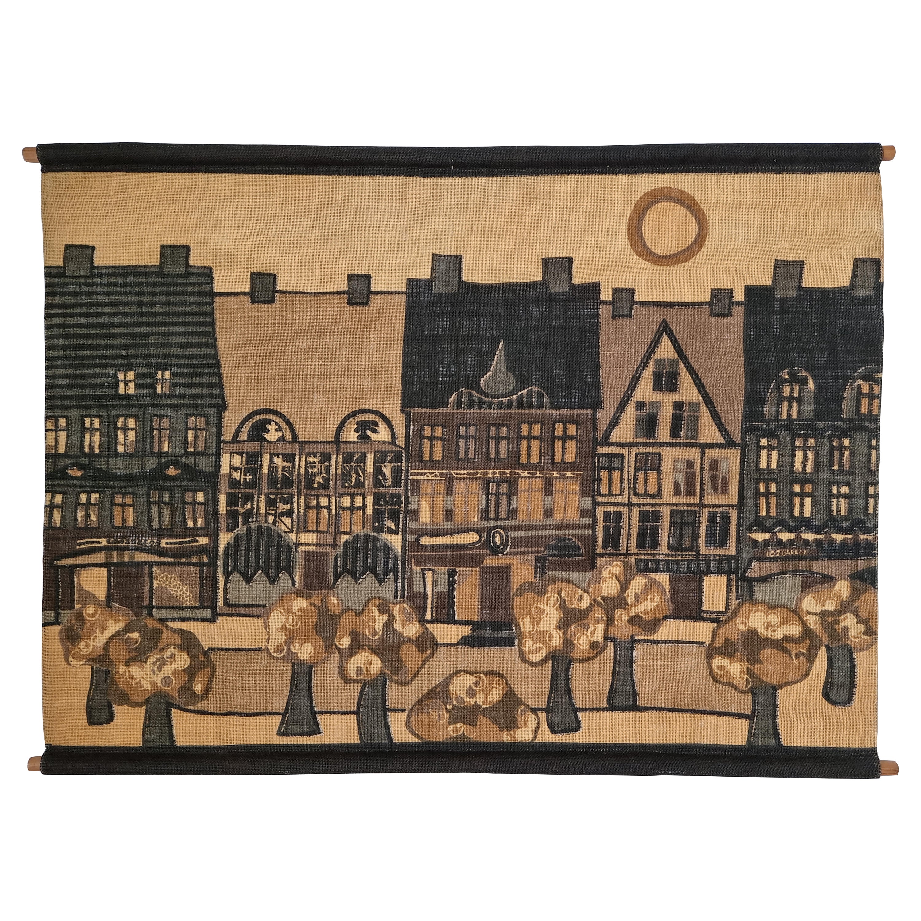 Mid Century Wall Tapestry City, Hans Jürgen Schöbel for Södahl, Denmark, 1960s