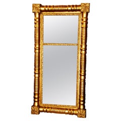 American Federal Early 19th Century Gold Leaf Mirror with Ribbed Half Pilasters