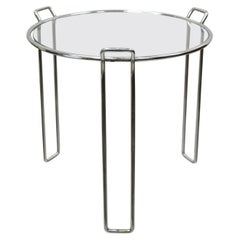 Vintage Mid-Century Modern Round Modernist Chrome Frame Glass Side Table