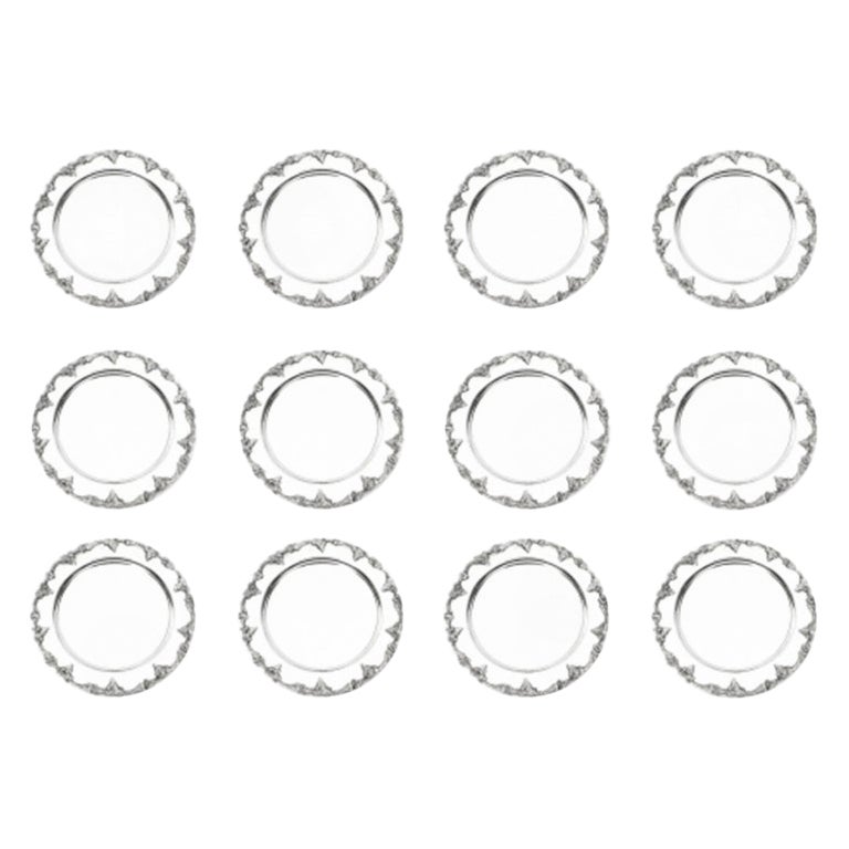 Vintage Set 12 Beautiful Silver Plated under Plates, Mid 20th C For