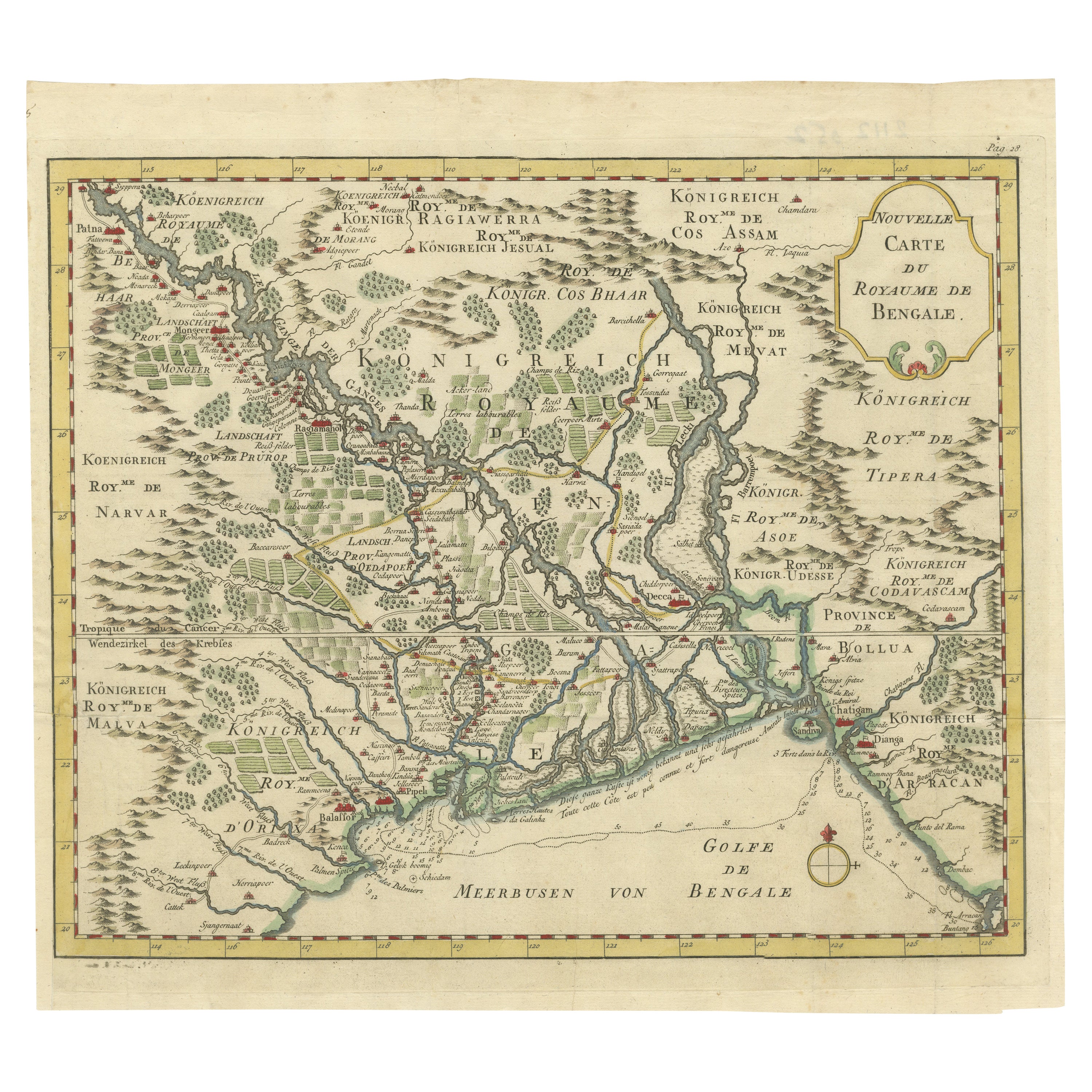 Carte régionale détaillée du golfe du Bengale et du fleuve Ganges inférieure, vers 1750 en vente