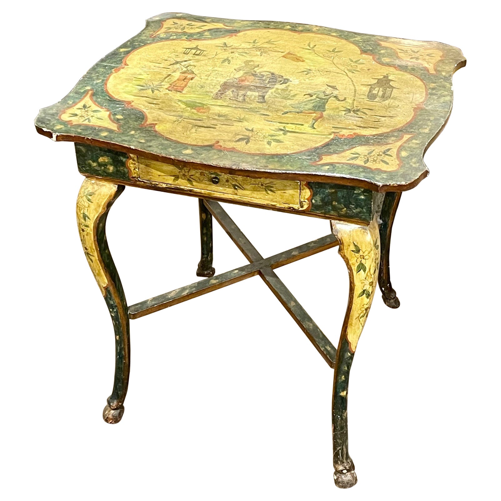 Table d'appoint peinte de style chinoiserie italienne du 19ème siècle