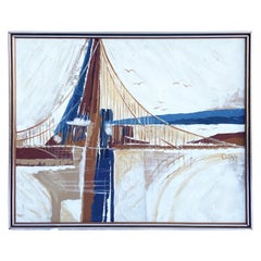 1960s Mid Century Modern Abstract Bridge Painting Signed by Gillingham