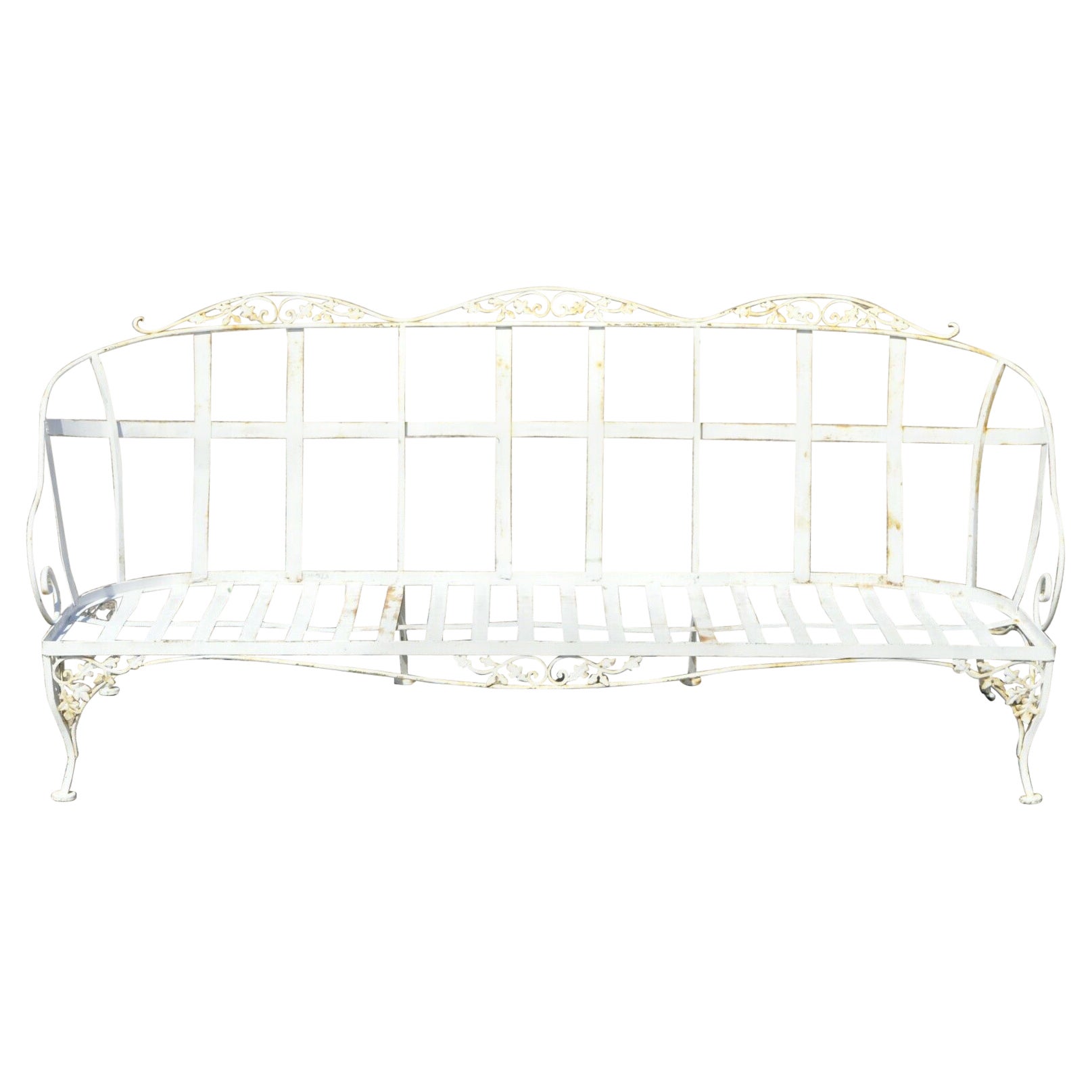 Vintage Woodard Chantilly Rose Wrought Iron Garden Patio Sunroom Sofa For Sale