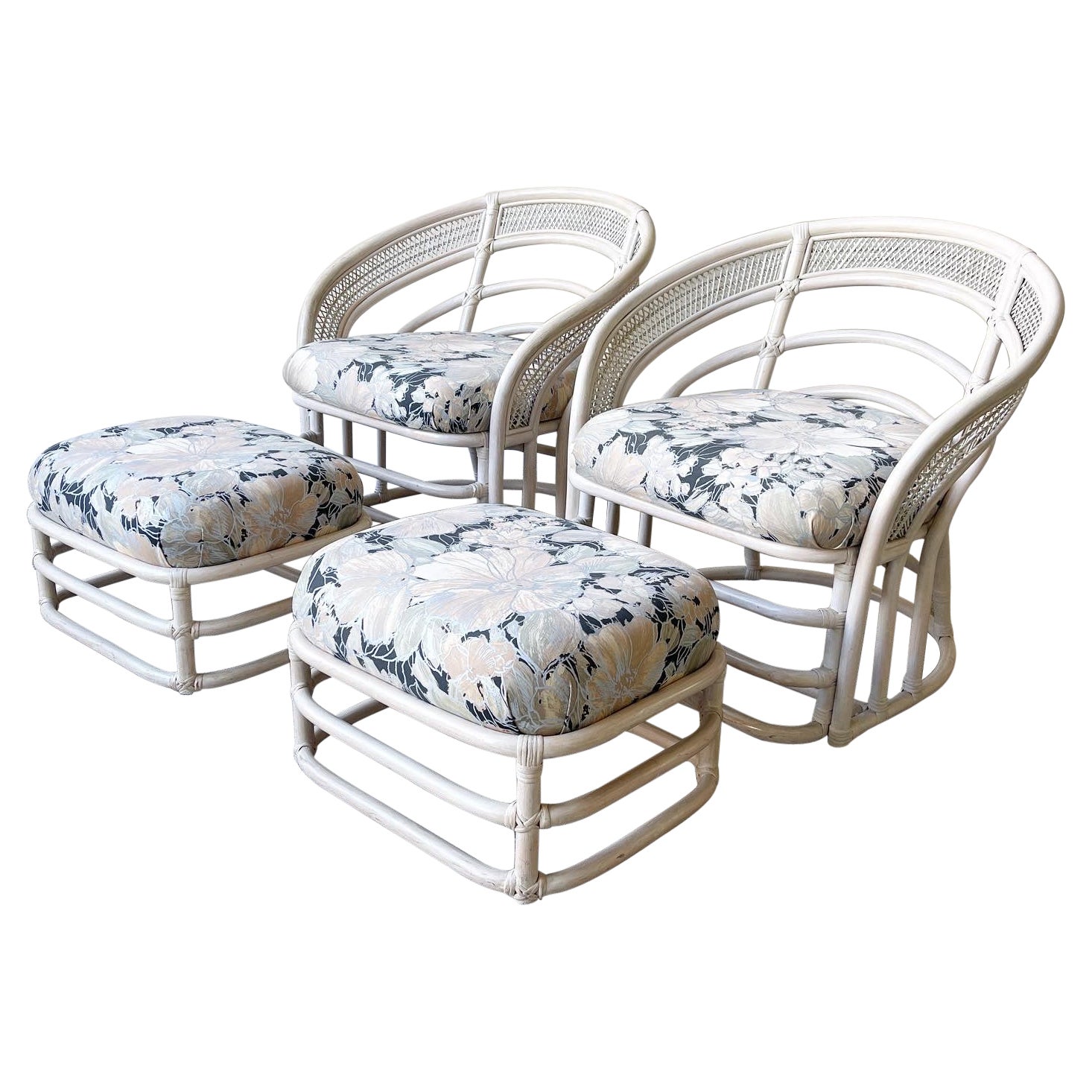 Midcentury Bamboo and Rattan Lounge Chair and Ottoman For Sale at 1stDibs