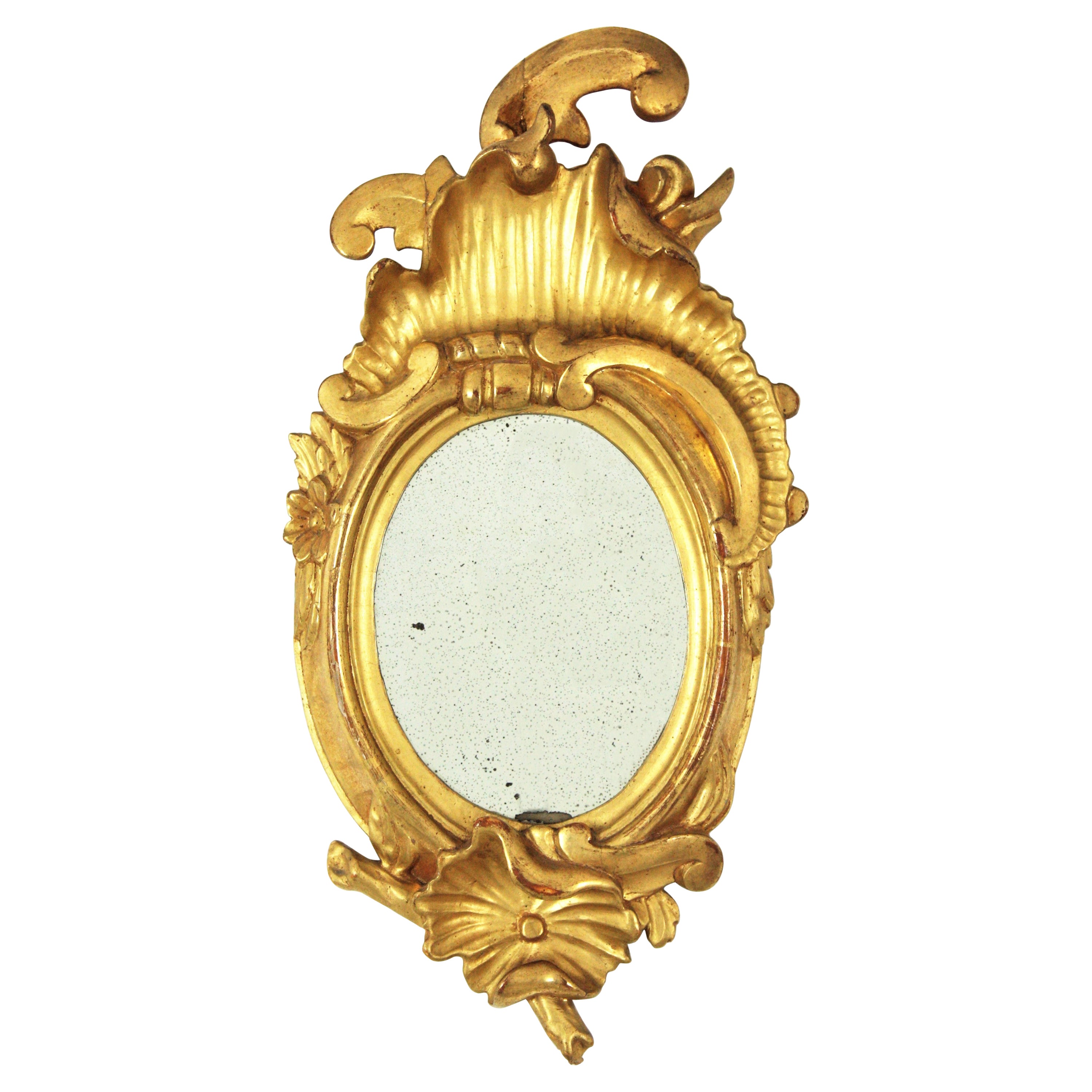 Carved Giltwood Art Nouveau Mirror in Small Scale For Sale