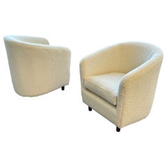 Pair of Mid-Century Modern Tub Chairs, Boucle, American Designer, 2000s