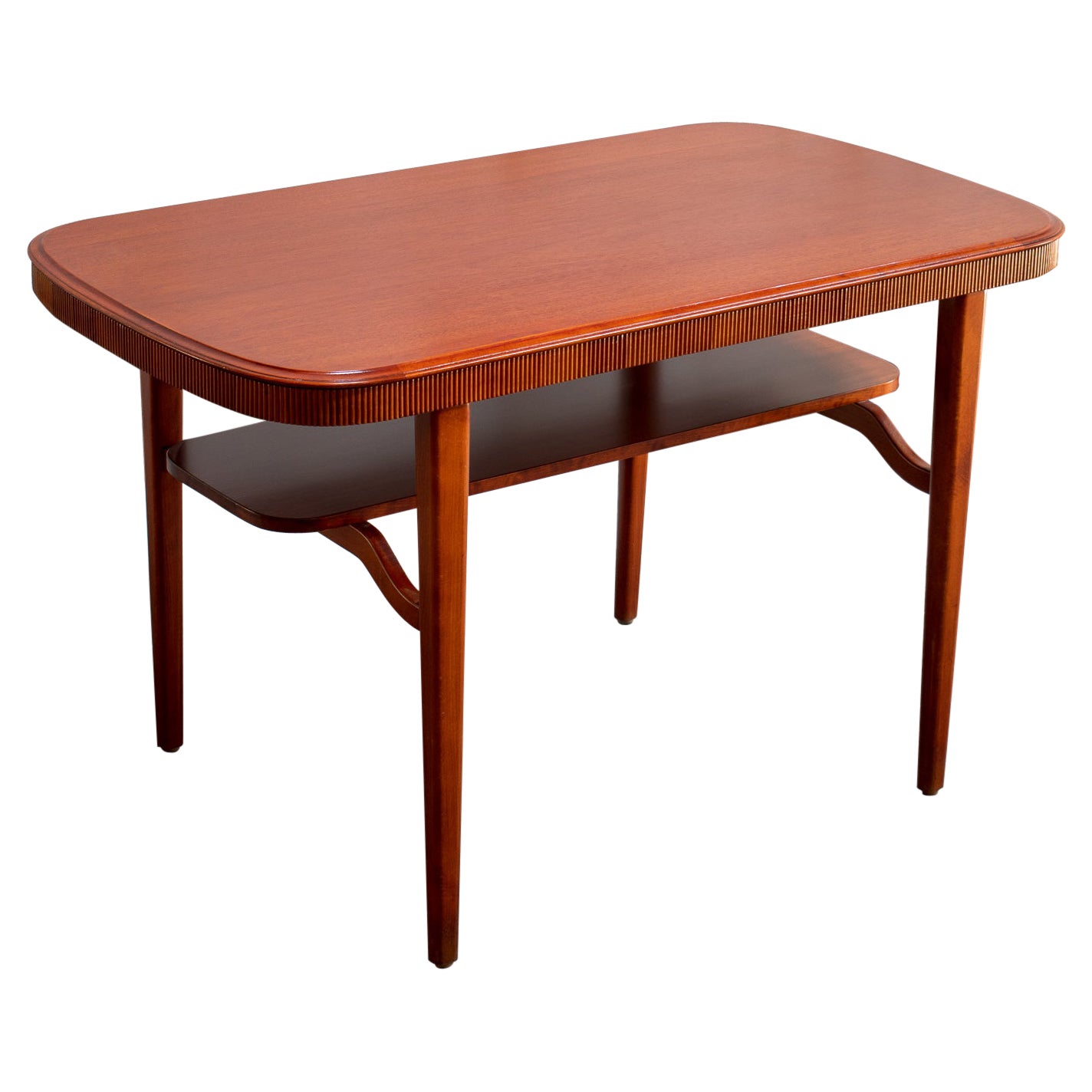 Mid-Century Modern Mahogany End or Coffee Table with Shelf, Sweden, c. 1950 For Sale