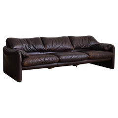 Maralunga 3 Seat Sofa by Vico Magistretti for Cassina in Chocolate Brown Leather