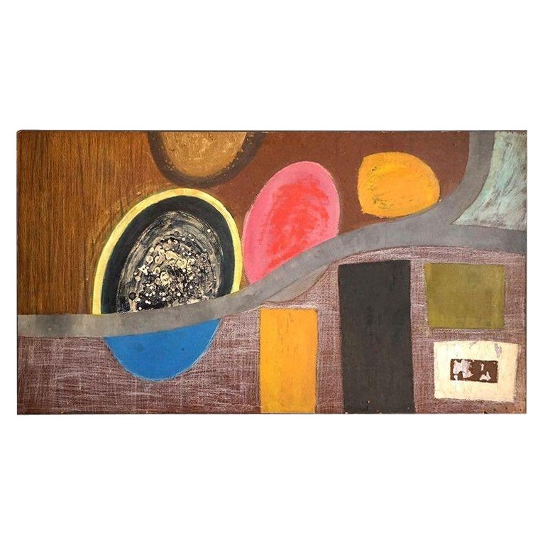 Large Mid Century Bold Abstract Mixed Media Painting