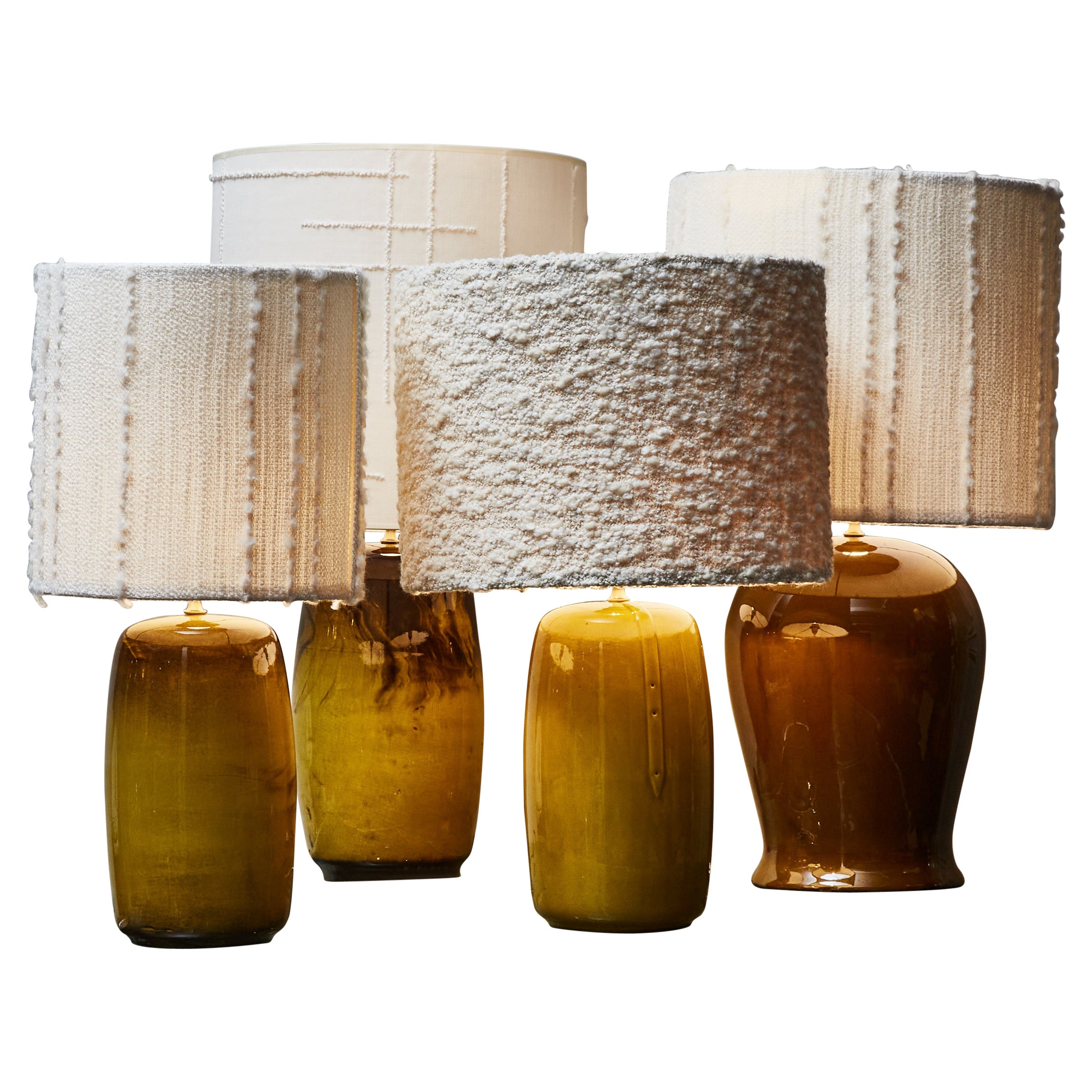 Glazed Ceramic Green, Brown and Yellow Table Lamps