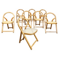 Italian Mid-Century Straw and Wooden Arca Chairs by Sabadin for Crassevig, 1970s