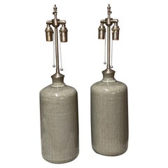 Pair of Glazed Textured Ceramic Vessels with Lamp Application