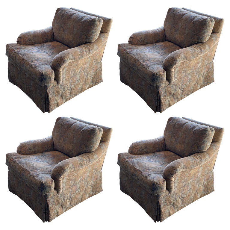 Set of 4 Skirted Bridgewater Style Club Chairs For Sale