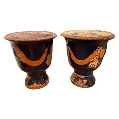 20th C Grand Tour Mediterranean Coastal Monumental Terracotta Garden Urns, Pair